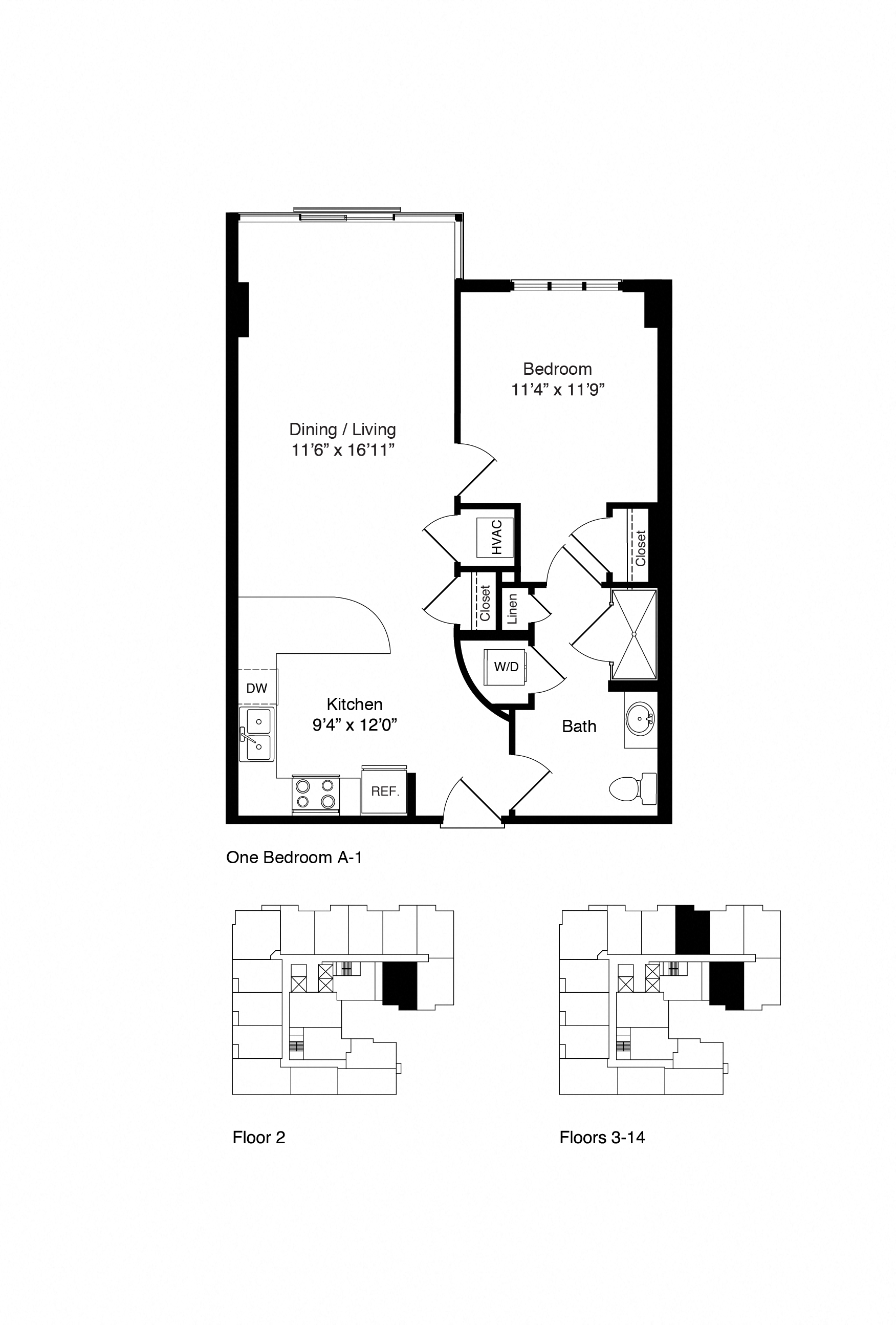 Floor plan for 1 bed, 1 bath, 758 sqft